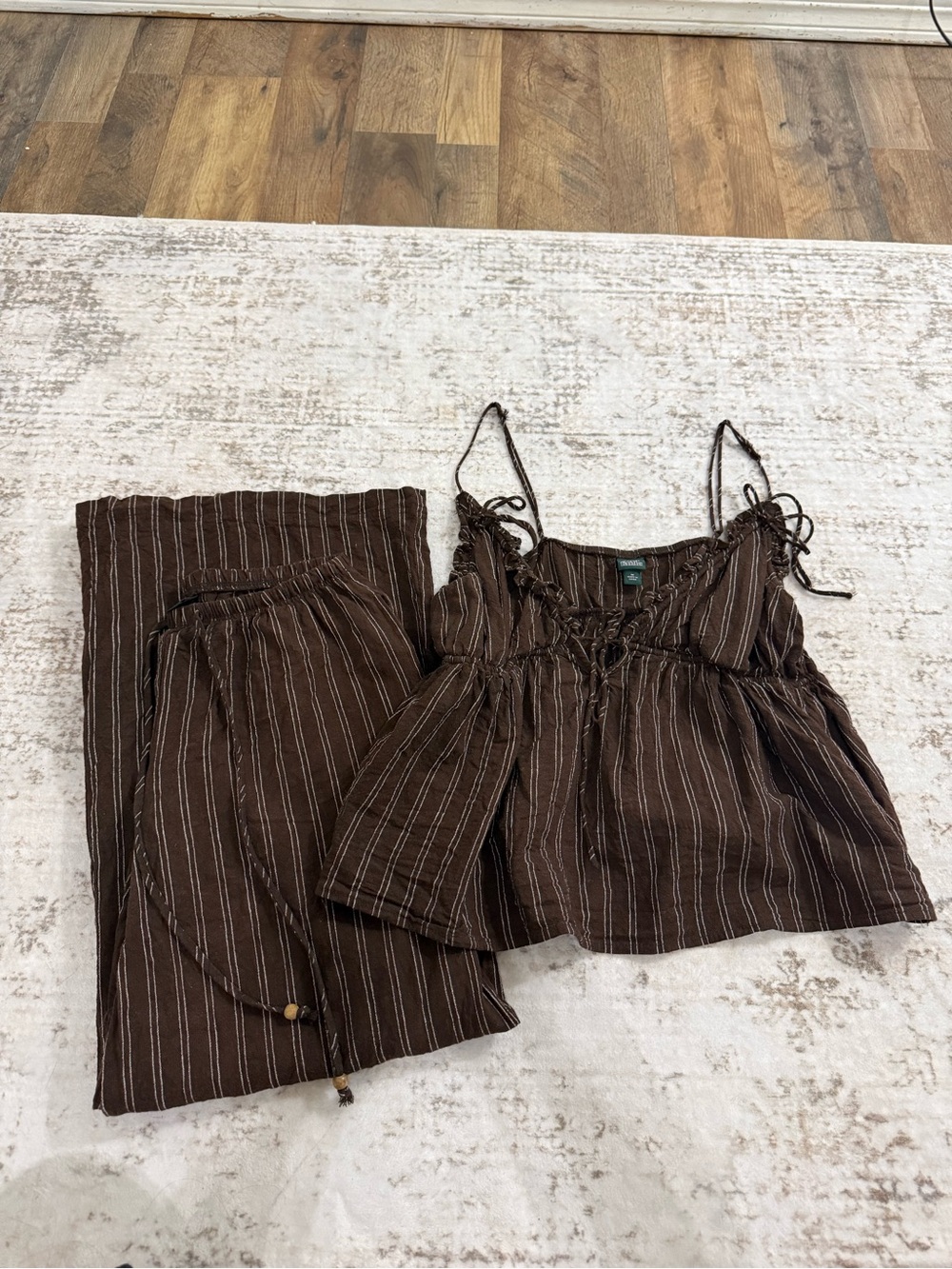 Brown Striped Tank and Pants Set